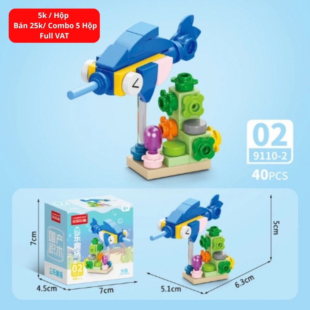 Combo 5 Bộ Lắp Ghép Mô Hình Động Vật Dưới Biển 40pcs. SKU: LG-9110-2 ( VAT 001-C5-11 ) K136-T3-S12