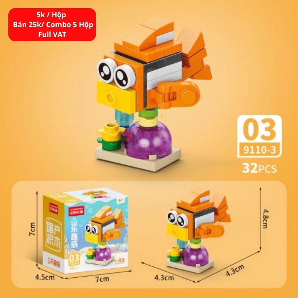 Combo 5 Bộ Lắp Ghép Mô Hình Động Vật Dưới Biển 32pcs. SKU: LG-9110-3 ( VAT 001-C5-11 ) K136-T3-S13