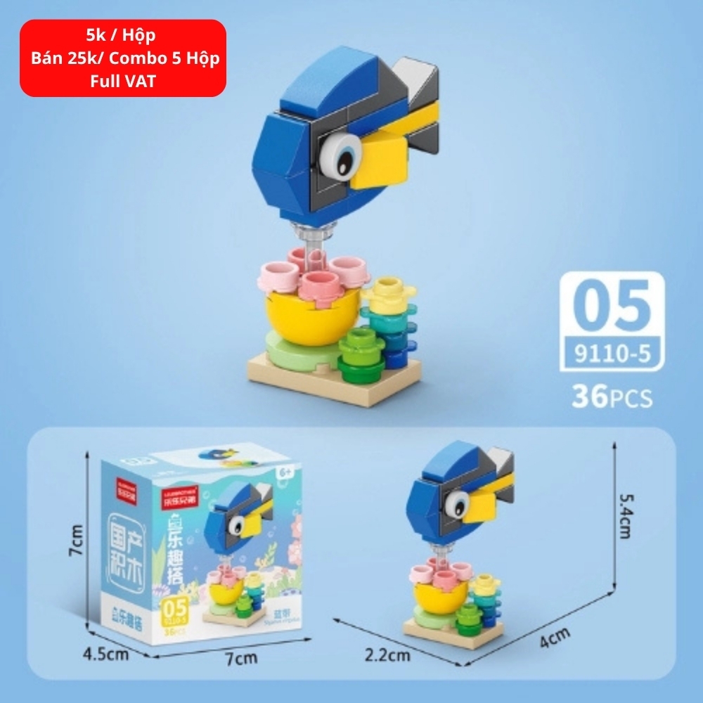 Combo 5 Bộ Lắp Ghép Mô Hình Động Vật Dưới Biển 36pcs. SKU: LG-9110-5 ( VAT 001-C5-11 ) K136-T3-S15