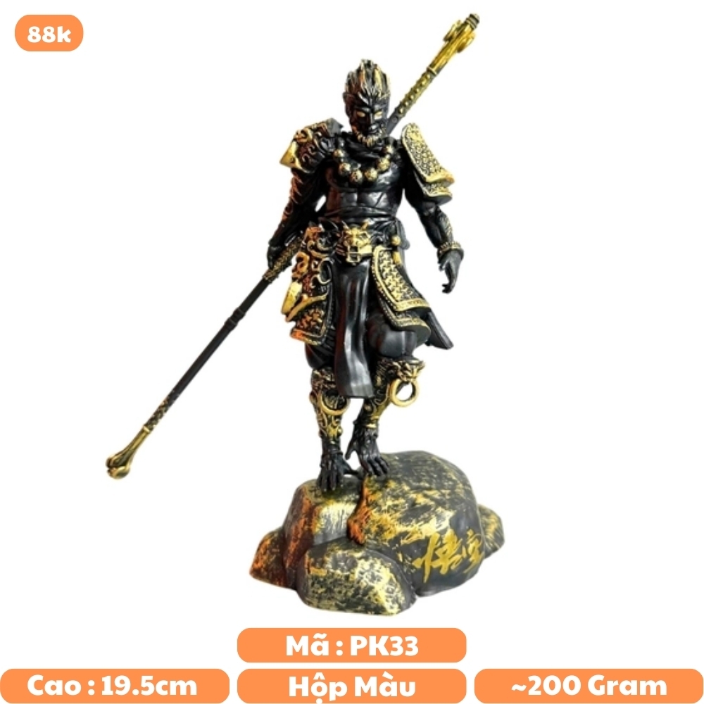 Mô Hình Tôn Ngộ Không vàng đen dáng đứng - Cao 19.5cm - nặng 200gram - Phụ kiện : đế + gậy -  Figure Wukong -  No box
