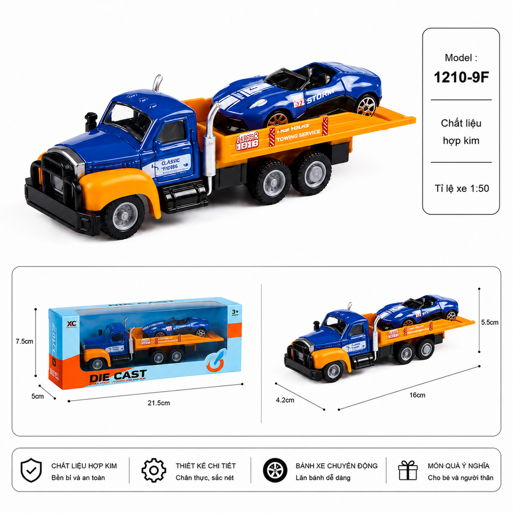 Xe Cẩu chở các phương tiện gồm nhiều kiểu dáng , chất liệu hợp kim , tỉ lệ 1:36 - SKU : oto-1210-9F ( VAT : 103-01-30 )