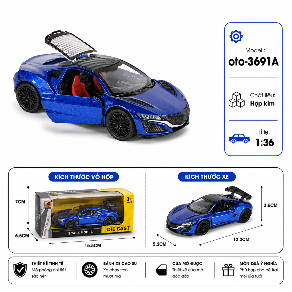 Xe thể thao nhiều màu sắc chất liệu hợp kim , tỉ lệ 1:36 : SKU : oto-3691A ( Vat : 103-01-35)