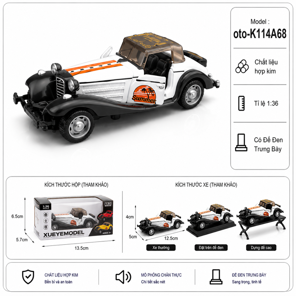 Xe thể thao nhiều màu sắc chất liệu hợp kim , tỉ lệ 1:36 : SKU : oto-K114A68 ( Vat : 103-01-35 )
