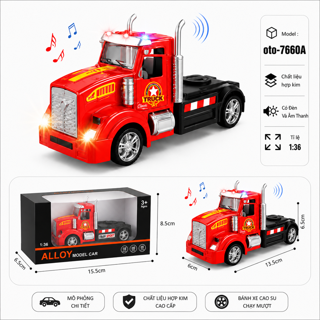 Xe đầu container nhiều màu sắc - Có Đèn và Âm Thanh chất liệu hợp kim , tỉ lệ 1:36 : SKU : oto-7660A ( Vat : 103-01-35 )