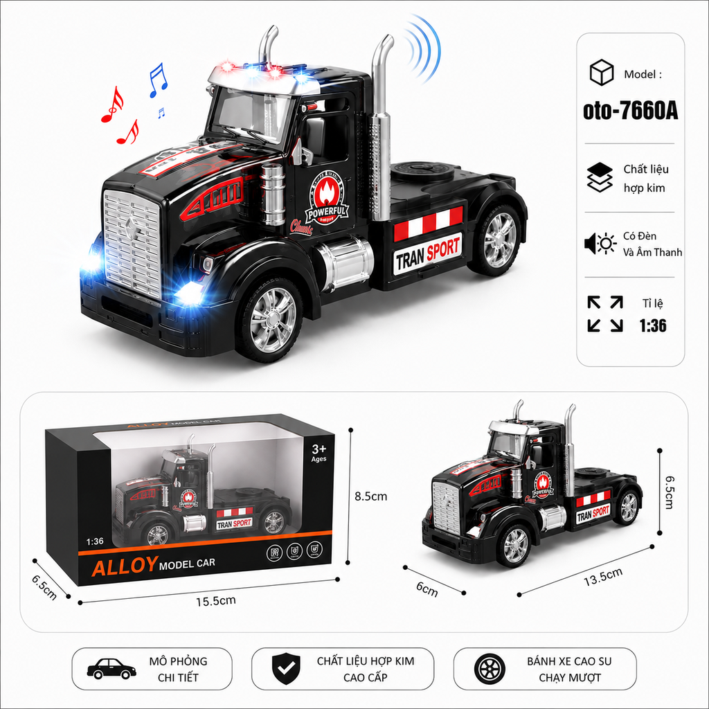 Xe đầu container nhiều màu sắc - Có Đèn và Âm Thanh chất liệu hợp kim , tỉ lệ 1:36 : SKU : oto-7660A ( Vat : 103-01-35 )