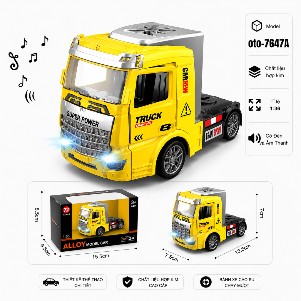 Xe Đầu Container nhiều màu sắc , Có Đèn và Âm Thanh chất liệu hợp kim , tỉ lệ 1:36 : SKU : oto-7647A ( Vat : 103-01-35 )