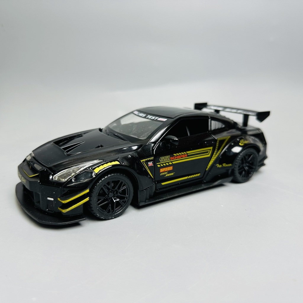 Mô Hình Nissan xe đua đen tỉ lệ 1:24 Hợp kim có thể mở cửa - bánh sau chạy cót - Dài 20.5cm - rộng 9cm - cao 6cm - nặng : 1000gram - FULL BOX : box màu SKU : oto286 N3-K12-T2-S4