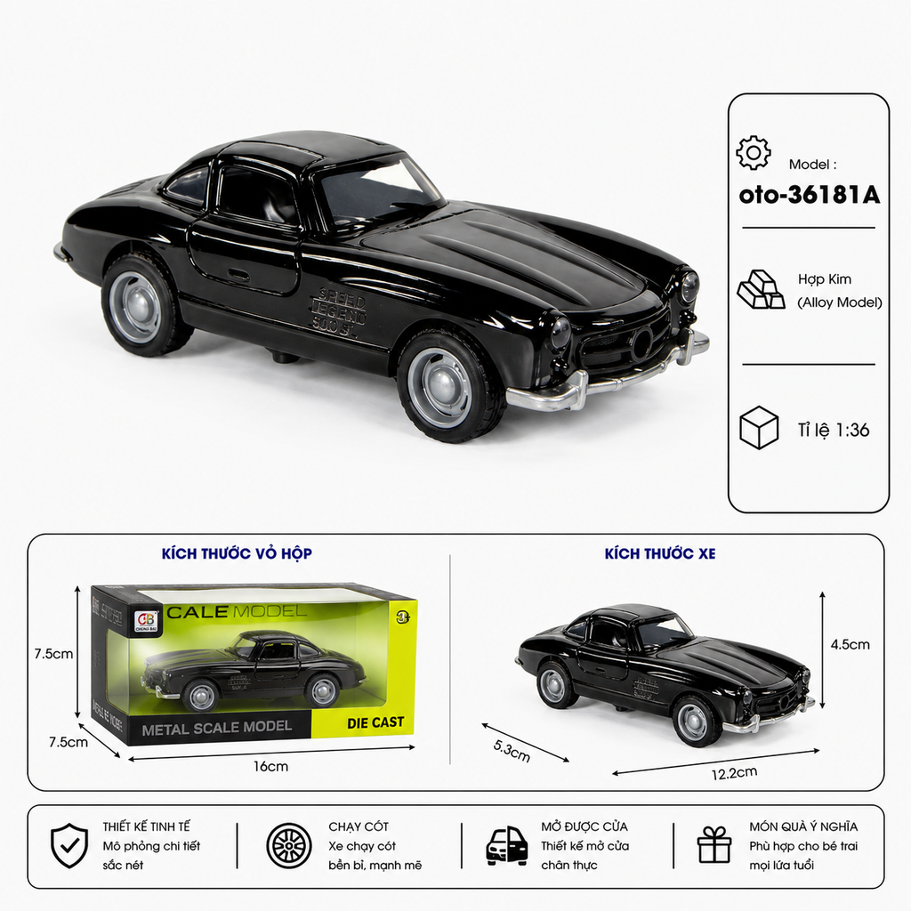 Mô Hình xe mercedes và Porsche , tỉ lệ 1:36 - Dài 12.2cm - rộng 5.3cm - cao 4.5cm - SKU : oto-36181A - ( Vat : 003-01-35 )