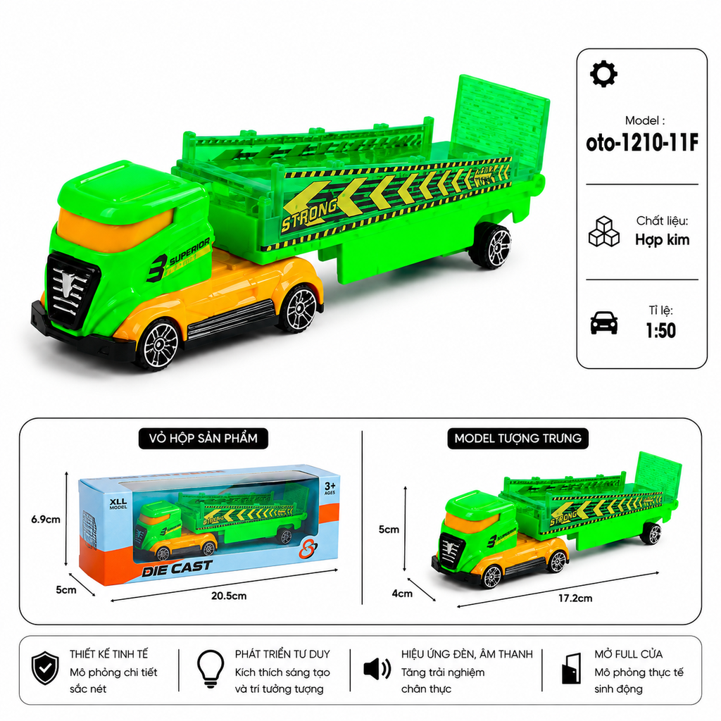 Xe Cont chở hàng gồm nhiều kiểu dáng , chất liệu hợp kim , tỉ lệ 1:50 - SKU : oto-1210-11F ( VAT : 103-01-30 )