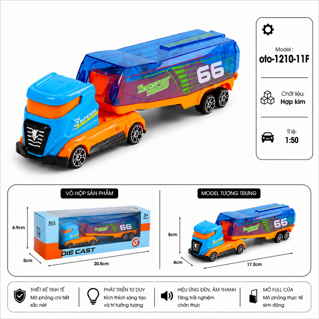 Xe Cont chở hàng gồm nhiều kiểu dáng , chất liệu hợp kim , tỉ lệ 1:50 - SKU : oto-1210-11F ( VAT : 103-01-30 )