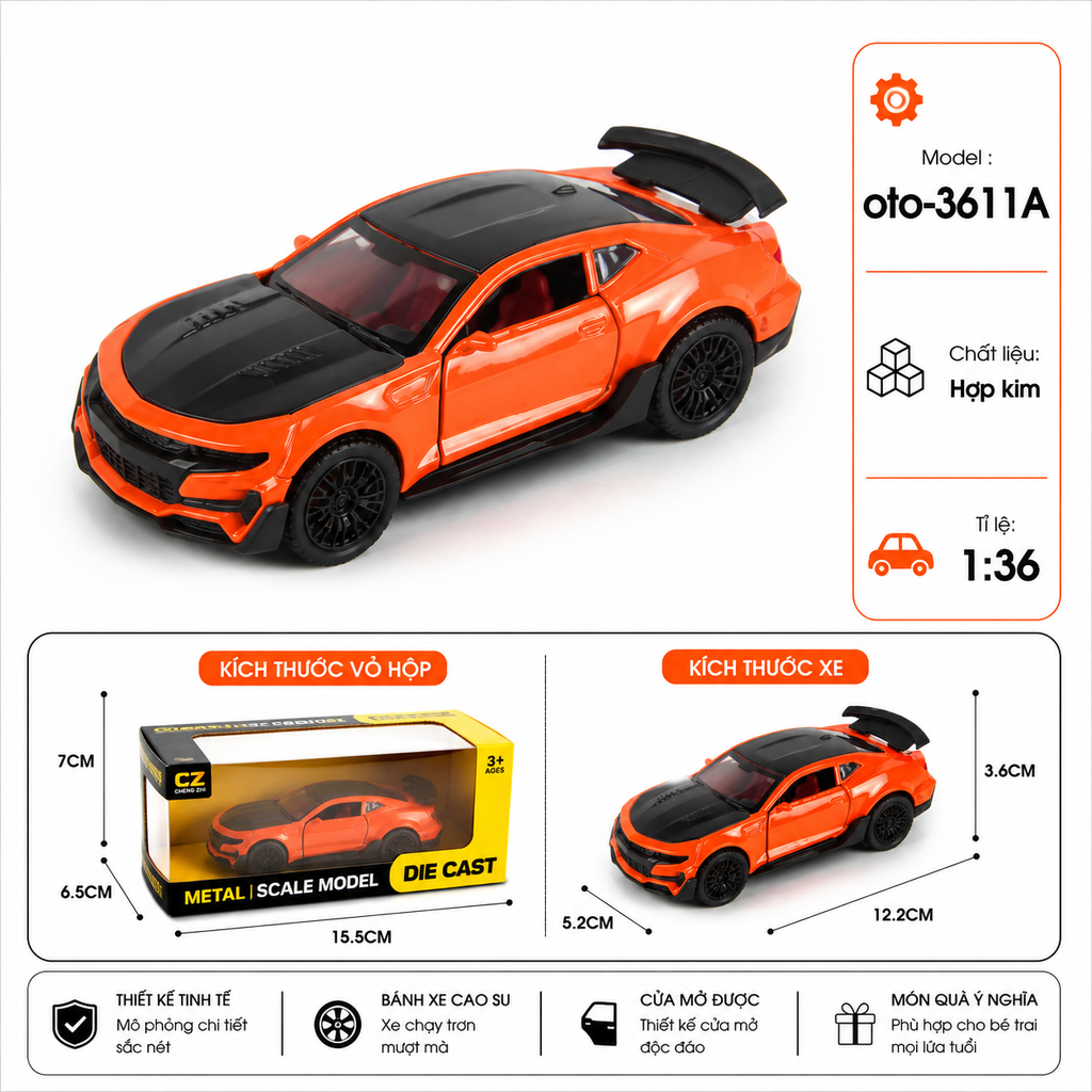Xe thể thao nhiều màu sắc  , chất liệu hợp kim , tỉ lệ 1:36 - SKU : oto-3611A ( Vat : 103-01-35 )