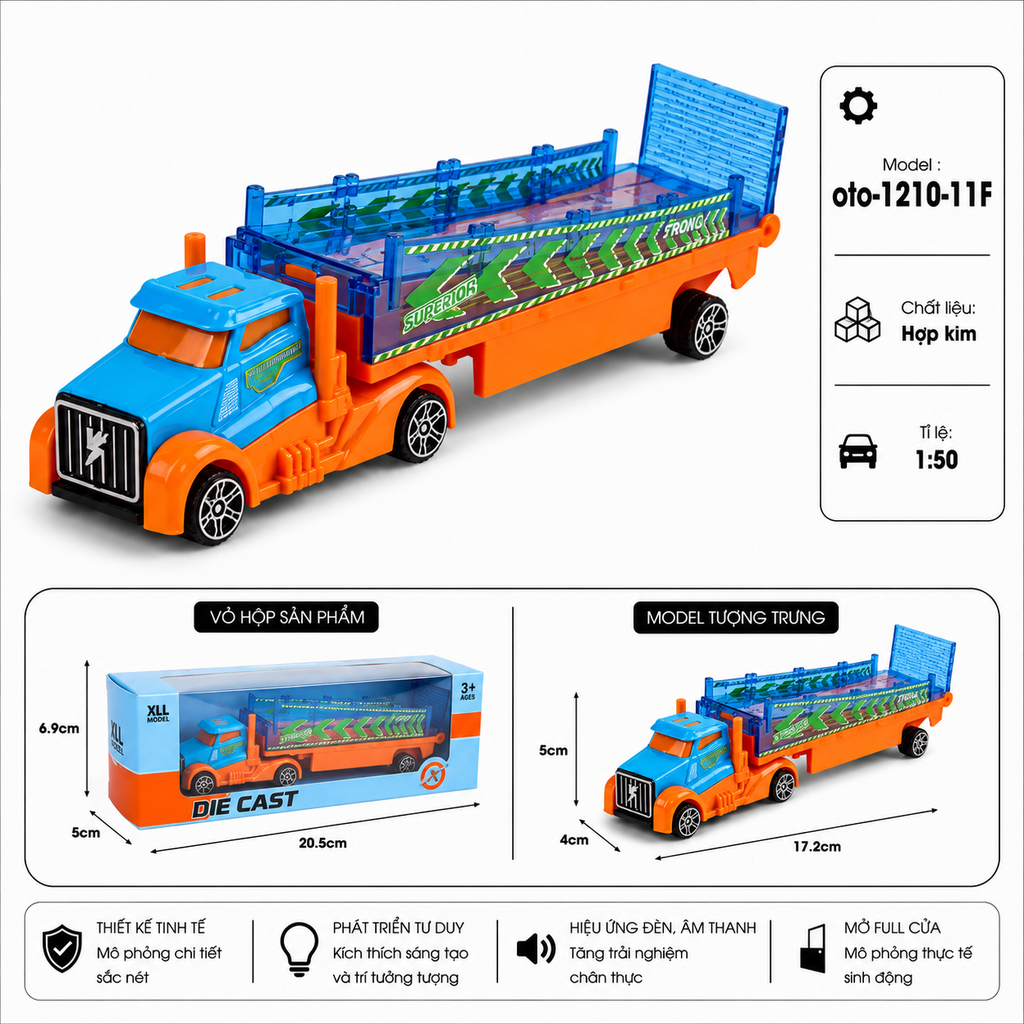 Xe Cont chở hàng gồm nhiều kiểu dáng , chất liệu hợp kim , tỉ lệ 1:50 - SKU : oto-1210-11F ( VAT : 103-01-30 )