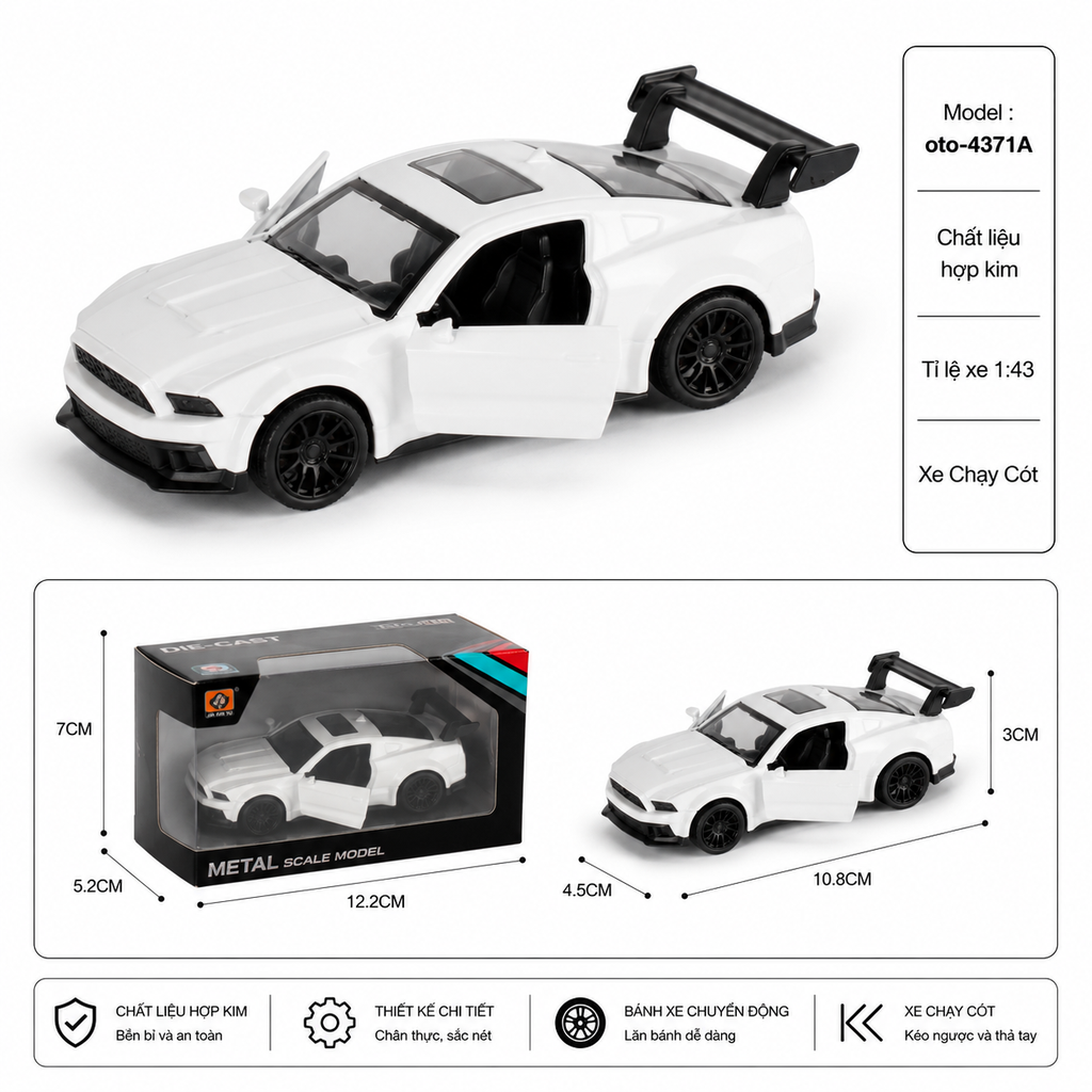 Mô Hình xe Oto đua hợp kim , tỉ lệ 1:43 - Dài 10.8cm - rộng 4.5cm - cao 2.6cm - SKU : oto-4371A - Vat ( 003-01-20 )