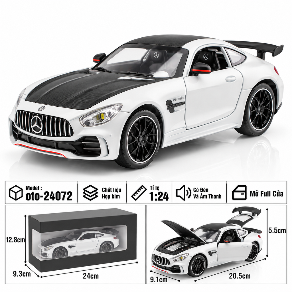 Xe thể thao tỉ lệ 1:24 - chất liệu bằng hợp kim - Có đèn và âm thanh Tính năng mở full cửa - SKU : oto-24072 ( VAT : 103-01-190 )