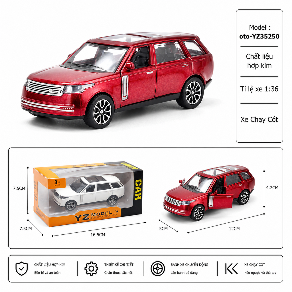 Mô Hình xe Oto Range Rover hợp kim , tỉ lệ 1:36 - Dài 12cm - rộng 5cm - cao 4.2cm - SKU : oto-YZ35250 - ( Vat : 003-01-35 )