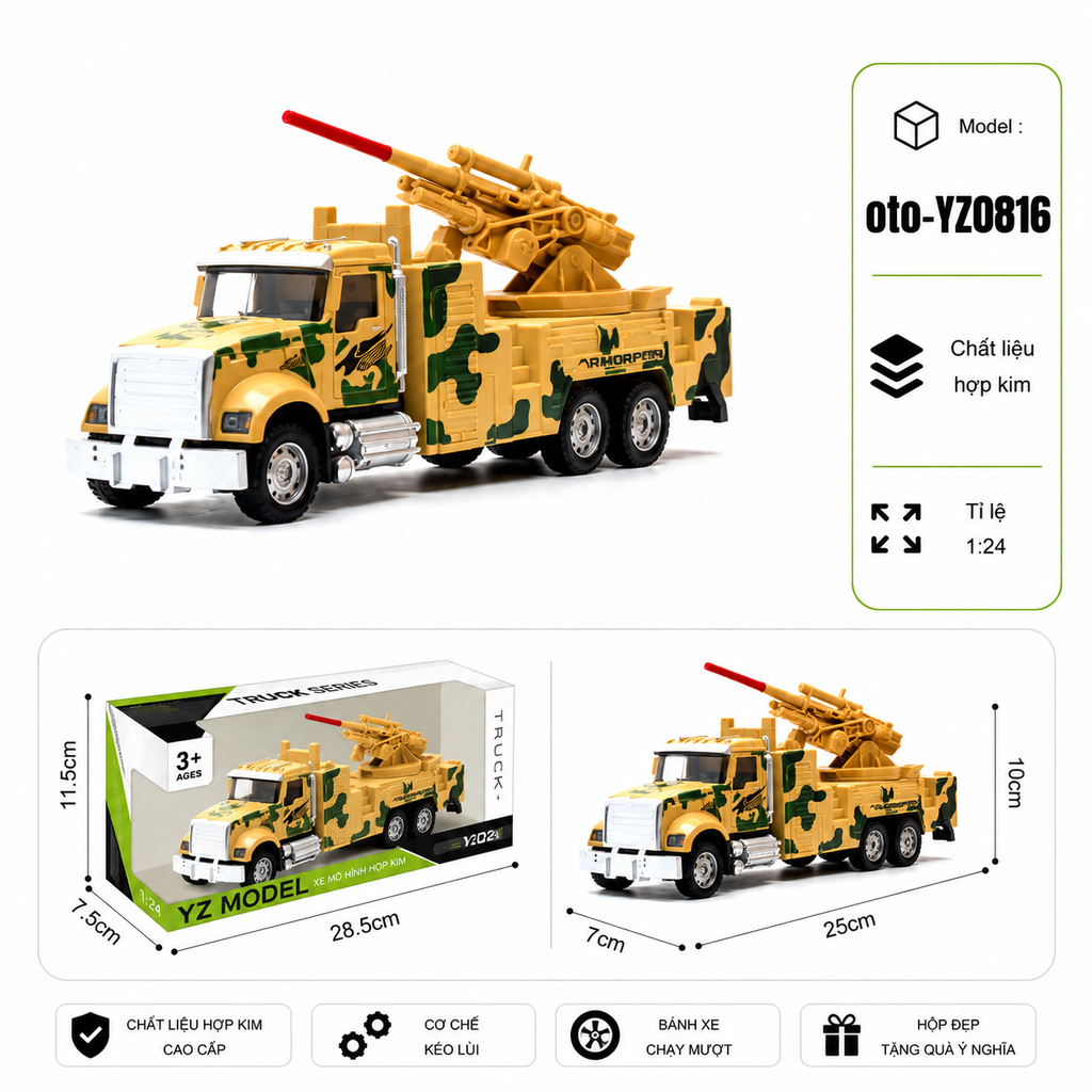 Xe Quân Sự  có nhiều kiểu dáng , chất liệu hợp kim , tỉ lệ 1:24 : SKU : oto-YZ0816 ( Vat : 103-16-50 )