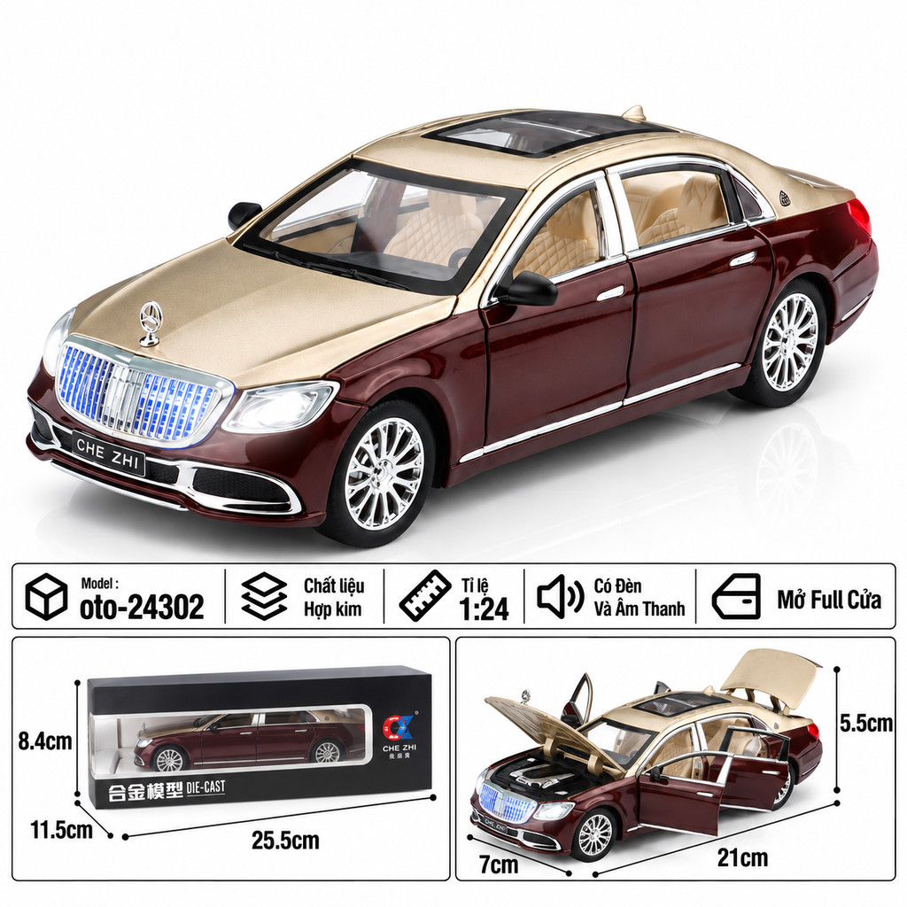 Xe thể thao tỉ lệ 1:24 - chất liệu bằng hợp kim - Có đèn và âm thanh Tính năng mở full cửa - SKU : oto-24302 ( VAT : 103-01-190 )