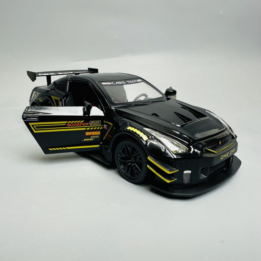 Mô Hình Nissan xe đua đen tỉ lệ 1:24 Hợp kim có thể mở cửa - bánh sau chạy cót - Dài 20.5cm - rộng 9cm - cao 6cm - nặng : 1000gram - FULL BOX : box màu SKU : oto286 N3-K12-T2-S4