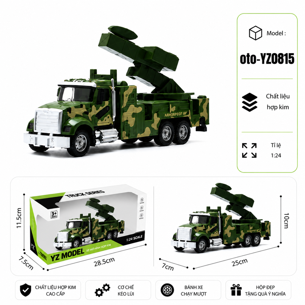 Xe Quân Sự có nhiều kiểu dáng , chất liệu hợp kim , tỉ lệ 1:24 : SKU : oto-YZ0815 ( Vat : 103-16-50 )