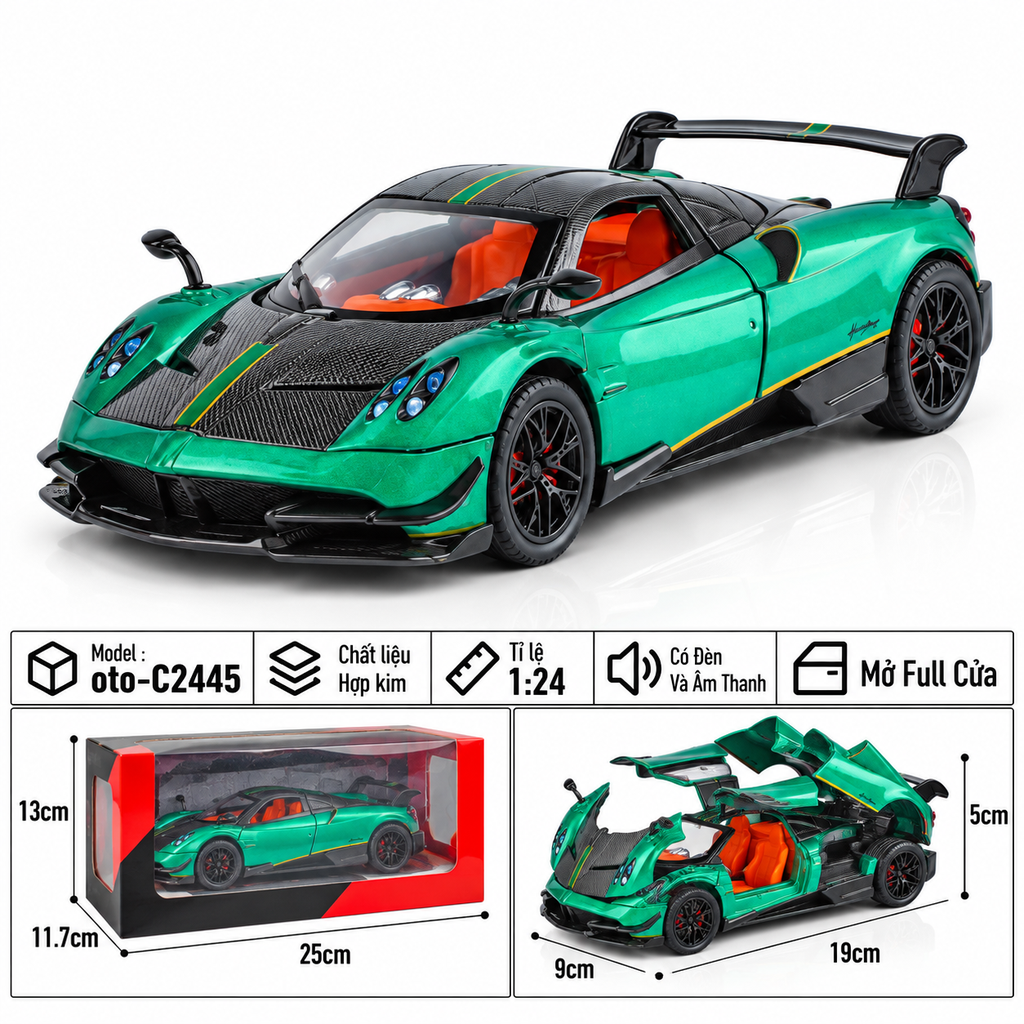 Xe thể thao tỉ lệ 1:24 - chất liệu bằng hợp kim - Có đèn và âm thanh Tính năng mở full cửa - SKU : oto-C2445 ( VAT : 103-01-190 )
