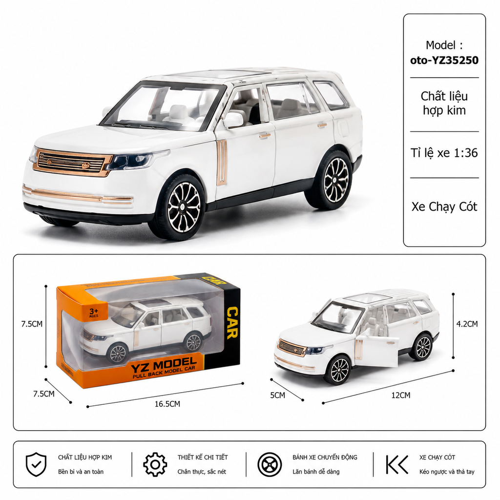 Mô Hình xe Oto Range Rover hợp kim , tỉ lệ 1:36 - Dài 12cm - rộng 5cm - cao 4.2cm - SKU : oto-YZ35250 - ( Vat : 003-01-35 )