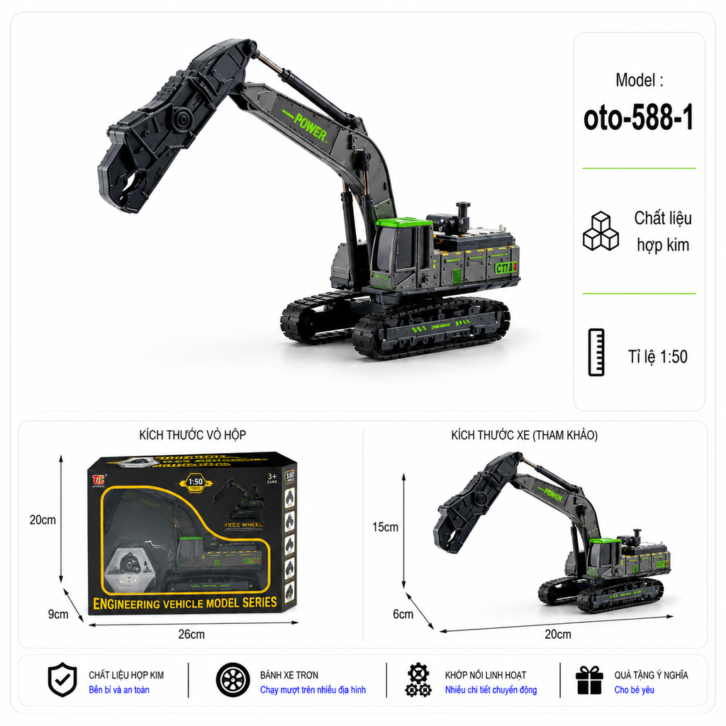 Xe Công Trình nhiều kiểu dáng , chất liệu bằng thép hợp kim , tỉ lệ 1:50 - SKU : oto-588-1 ( VAT : 103-02-70 )