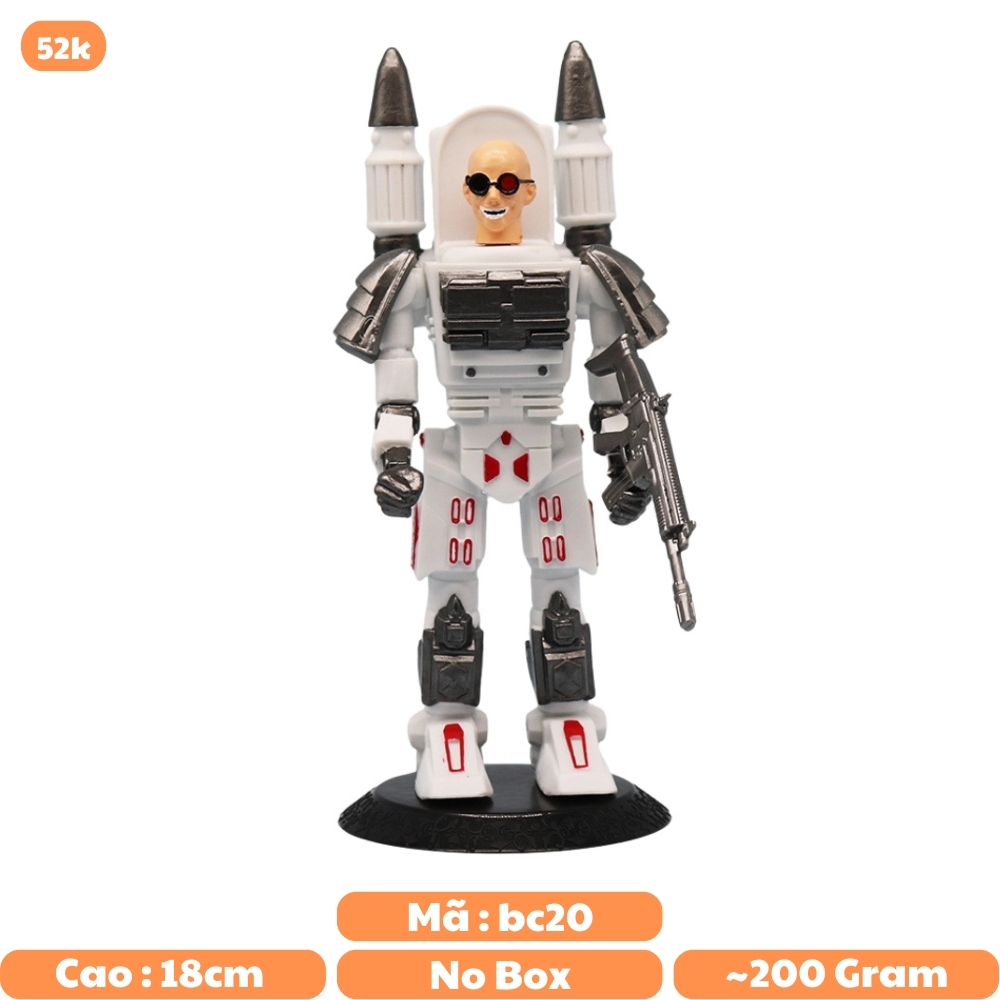 Mô Hình Toilet Man Trắng Đầu trọc đeo kính nhân vật trong Skibidi Toilet - Cao 18cm - nặng 200Gram - Bọc túi OPP - No Box - N3-K52-T3-S2