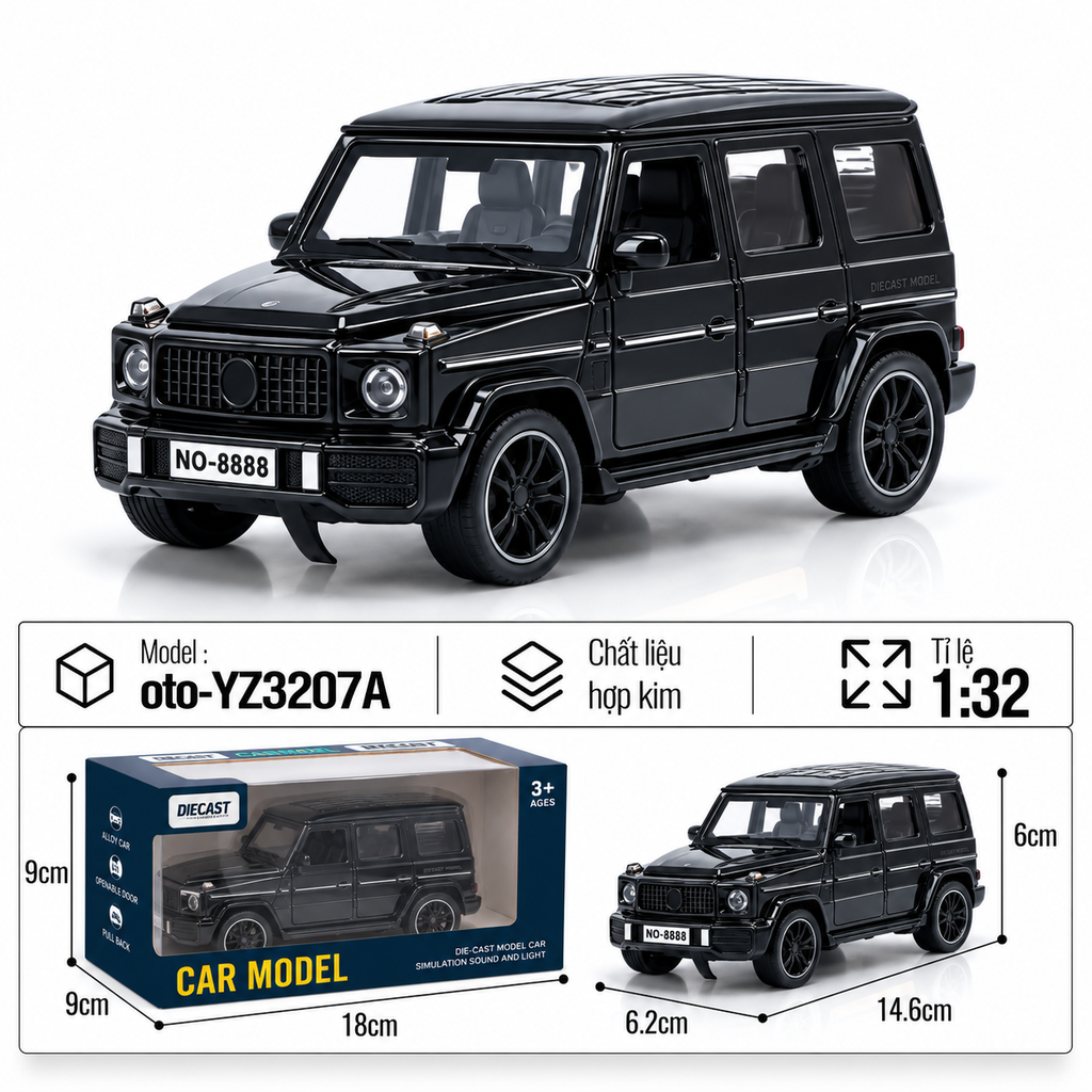 Mô Hình xe oto Mercedes-Benz G-Class hợp kim , tỉ lệ 1:32 - Dài 14.6cm - rộng 6.2cm - cao 6cm - SKU : oto-YZ3207A -( Vat : 103-01-80 )