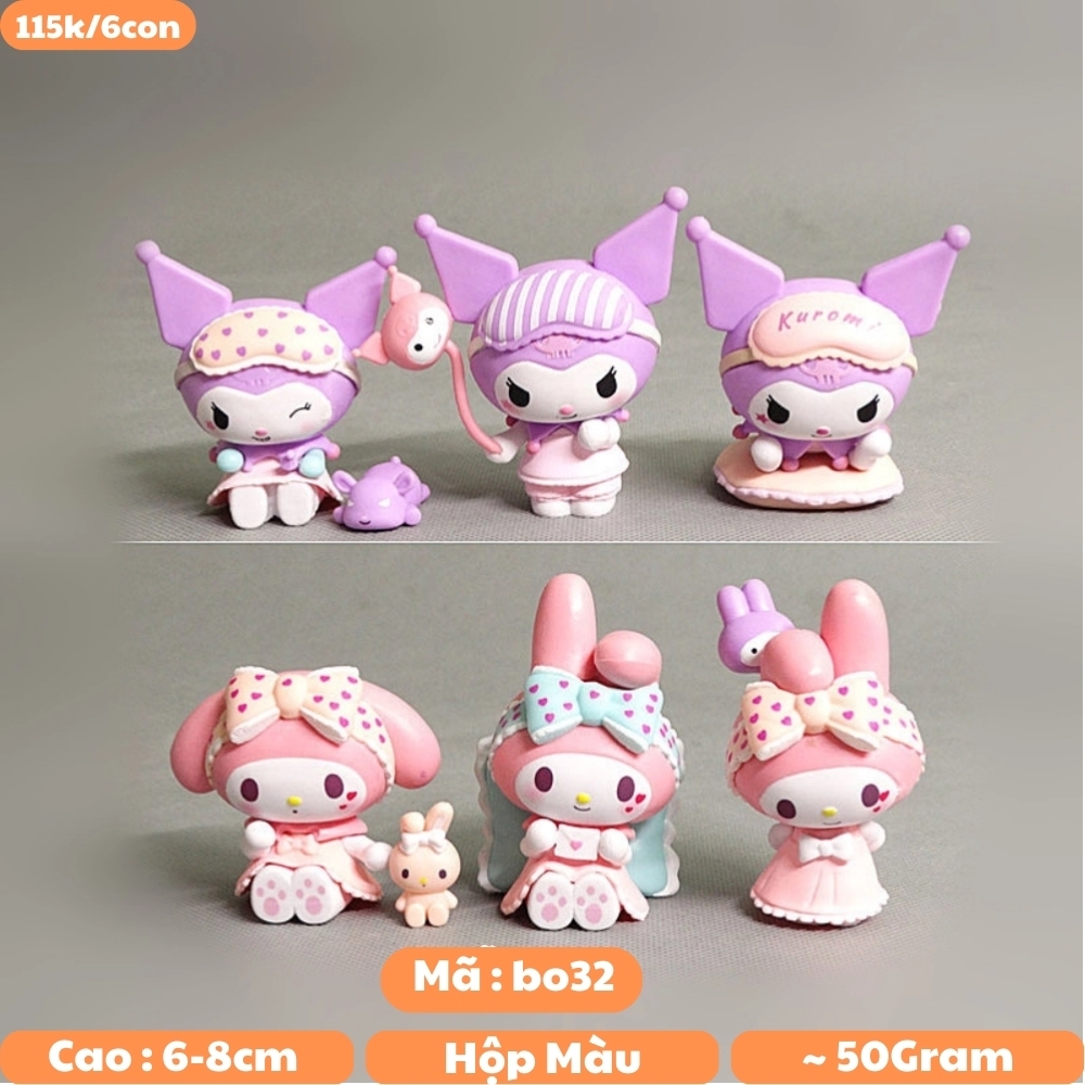 Mô hình kuromi Bộ 6 Melody Kuromi - Blind Box - cao 6-8cm - Nặng 50gram - Bọc Túi - Hộp Màu - N3-K47-T2-S1