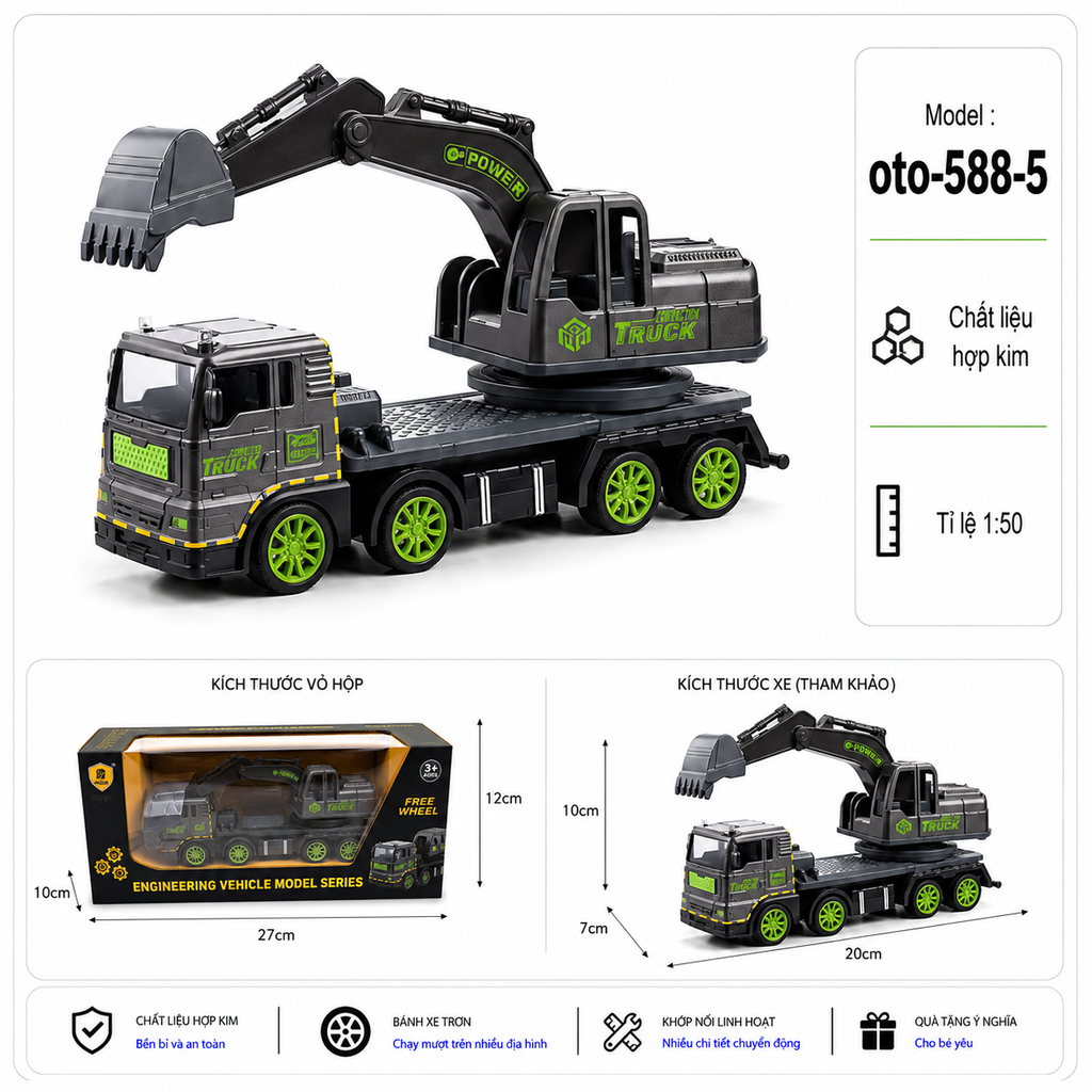 Xe Công Trình nhiều kiểu dáng , chất liệu bằng thép hợp kim , tỉ lệ 1:50 - SKU : oto-588-5 ( VAT : 103-02-40 )