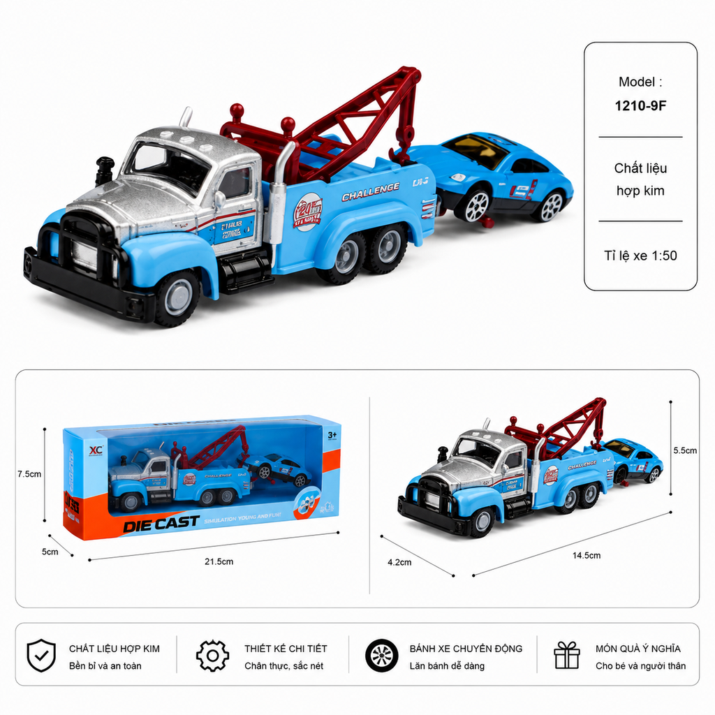 Xe Cẩu chở các phương tiện gồm nhiều kiểu dáng , chất liệu hợp kim , tỉ lệ 1:36 - SKU : oto-1210-9F ( VAT : 103-01-30 )