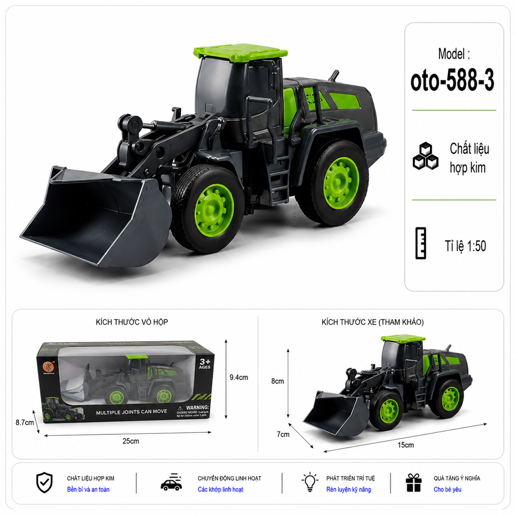 Xe Công Trình nhiều kiểu dáng , chất liệu bằng thép hợp kim , tỉ lệ 1:50 - SKU : oto-588-3 ( VAT : 103-02-40 )