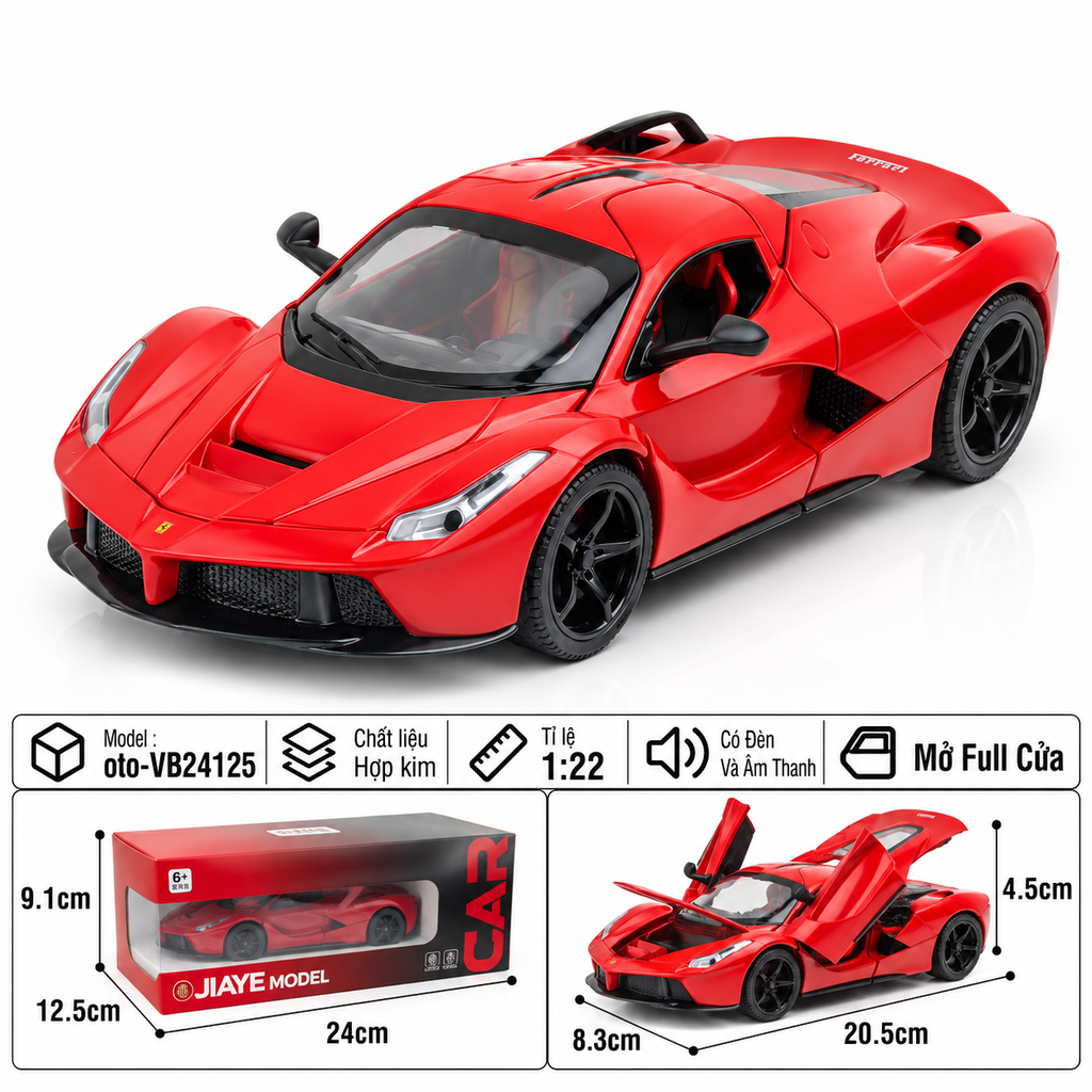 Xe thể thao tỉ lệ 1:22 - chất liệu bằng hợp kim - Có đèn và âm thanh Tính năng mở full cửa - SKU : oto-VB24125 ( VAT : 103-01-190 )