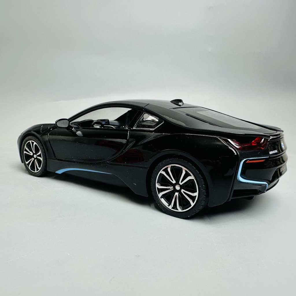 Mô Hình xe bmw i8 màu đen tỉ lệ 1:22 Hợp kim có thể mở cửa - bánh sau chạy cót - Dài 21cm - rộng 9cm - cao 5cm - nặng : 800gram - FULL BOX : box màu SKU : oto293 - N3-K8-T3-S4