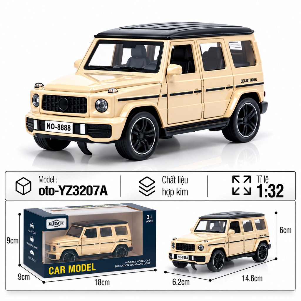 Mô Hình xe oto Mercedes-Benz G-Class hợp kim , tỉ lệ 1:32 - Dài 14.6cm - rộng 6.2cm - cao 6cm - SKU : oto-YZ3207A -( Vat : 103-01-80 )