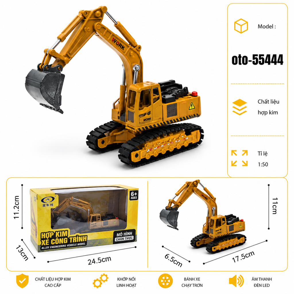 Mô hình xe cẩu , xe xúc hợp kim tỉ lệ 1:50 SKU : oto-55444 ( VAT : 103-02-60 )