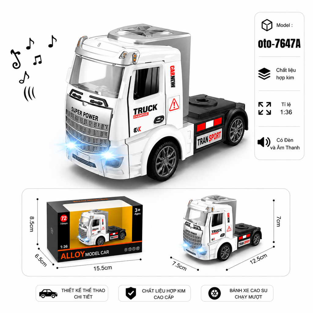 Xe Đầu Container nhiều màu sắc , Có Đèn và Âm Thanh chất liệu hợp kim , tỉ lệ 1:36 : SKU : oto-7647A ( Vat : 103-01-35 )