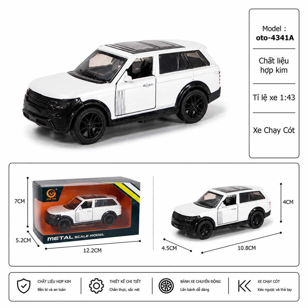 Mô Hình xe Oto hợp kim , tỉ lệ 1:43 - Dài 10.8cm - rộng 4.5cm - cao 4cm - SKU : oto-4341A - ( Vat : 003-01-20 )