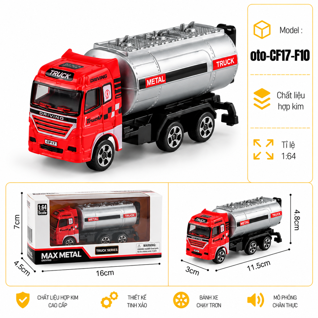 Mô Hình 3 Oto Cứu Hoả hợp kim , tỉ lệ 1:64 - Dài 12cm - rộng 3.5cm - cao 5cm- SKU : oto-CF17-F10 - ( Vat : 103-15-15 )