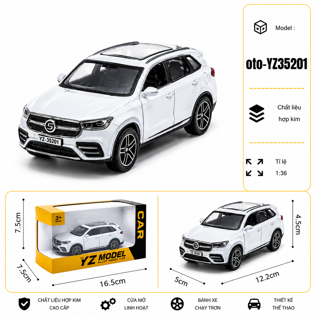 Xe thể thao nhiều màu sắc chất liệu hợp kim , tỉ lệ 1:36 : SKU : oto-YZ35201 ( Vat : 103-01-35 )