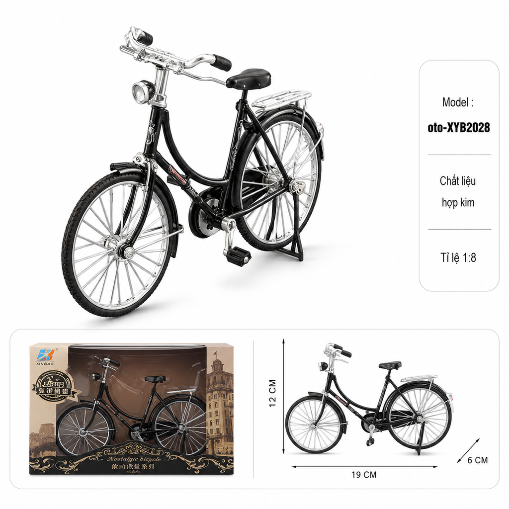 Mô Hình xe đạp cổ tỉ lệ 1:8 - Dài 19.5cm - rộng 5cm - cao 12cm - nặng : 200gram - FULL BOX . SKU : XYB2028 - (VAT: 103-04-60)