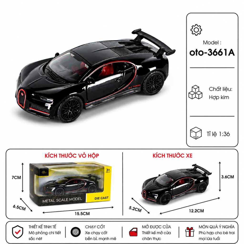 Mô Hình xe đua hợp kim , tỉ lệ 1:36 - Dài 12.2cm - rộng 5.2cm - cao 3.6cm - SKU :oto-3661A - ( Vat : 103-01-35 )