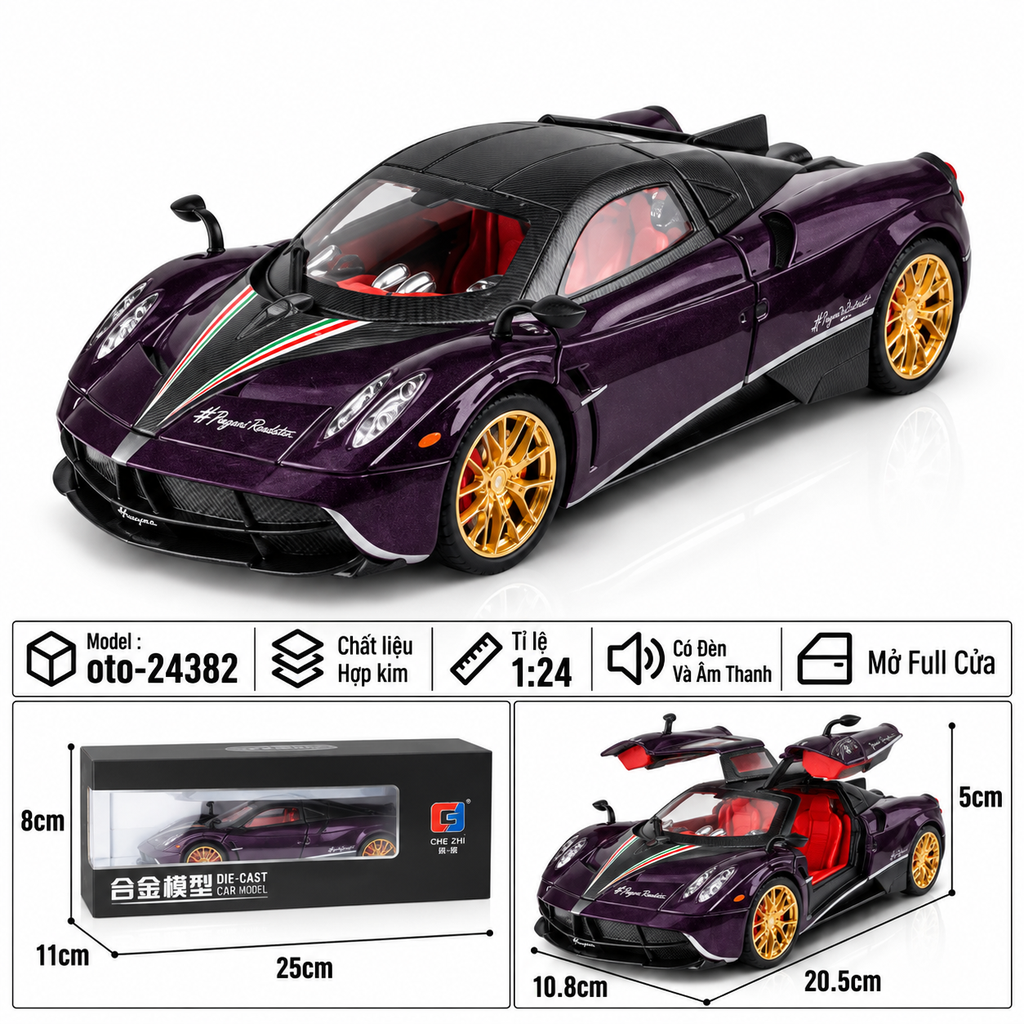 Xe thể thao tỉ lệ 1:24 - chất liệu bằng hợp kim - Có đèn và âm thanh Tính năng mở full cửa - SKU : oto-24382 ( VAT : 103-01-190 )