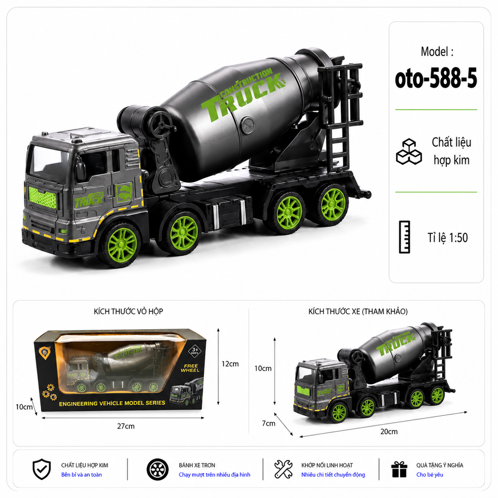 Xe Công Trình nhiều kiểu dáng , chất liệu bằng thép hợp kim , tỉ lệ 1:50 - SKU : oto-588-5 ( VAT : 103-02-40 )