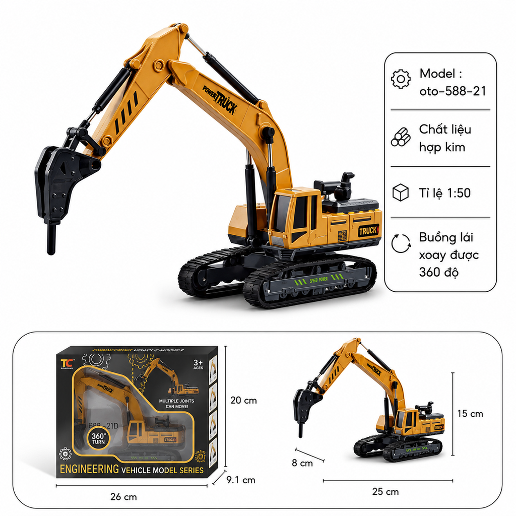 Mô Hình 4 loại Xe Cần Cẩu , chất liệu hợp kim và nhựa - Dài 25cm - rộng 8cm - cao 15cm - SKU : oto-588-21 - ( Vat : 003-01-70 !!! )