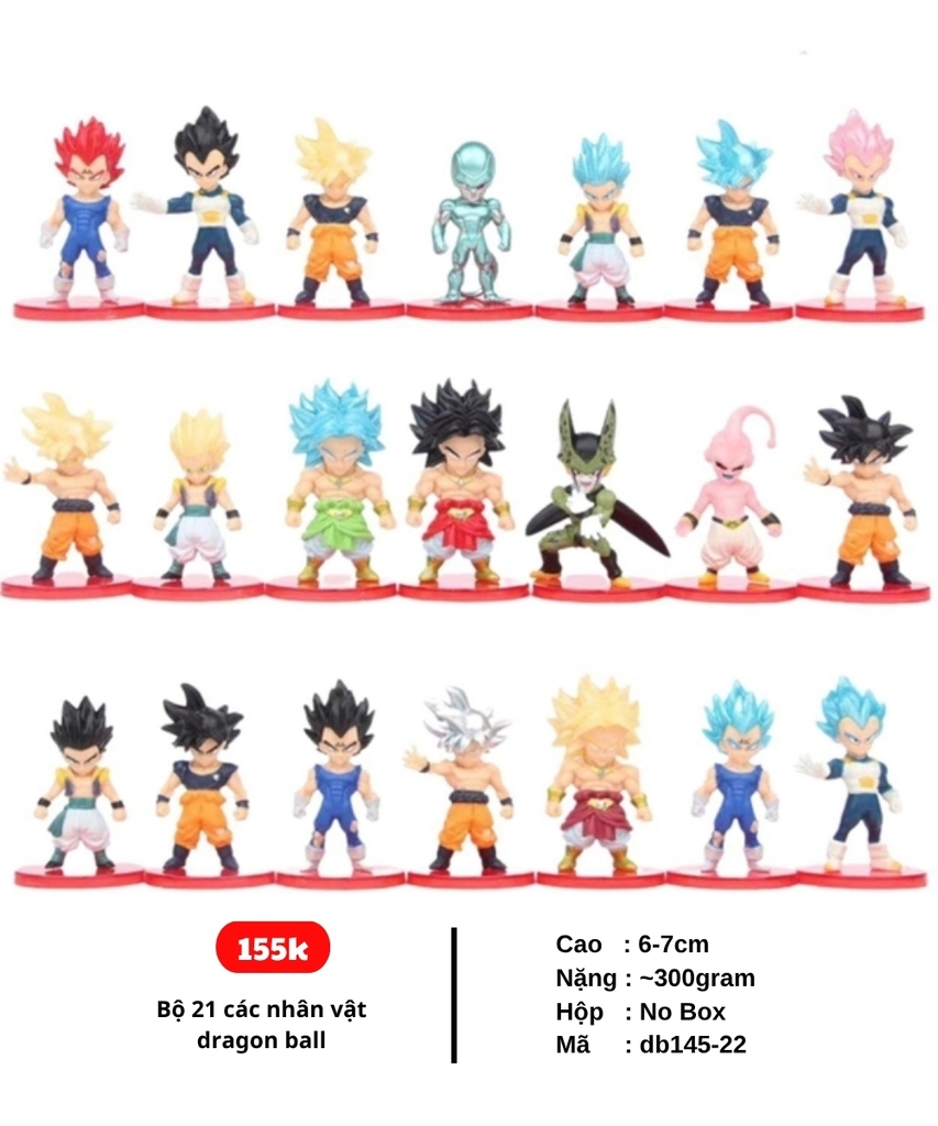 Combo 21 nhân vật dragon ball chibi WCF Bản B - Cao 6-7cm - nặng 300gram - Dragon Ball - no box , bọc túi opp - SKU :DB145a ( VAT 002-02-130 ) - K24-T1-S1