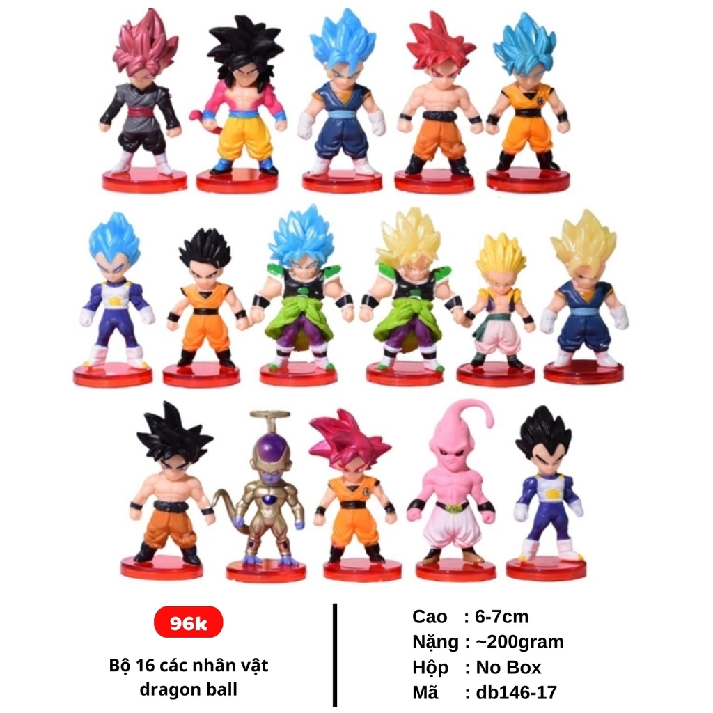 ( Giá 1 con - Bộ 16 con - Đặt Số Lượng 16 )-Mô hình DragonBall Bộ 16 nhân vật dragon ball chibi - Cao 6-7cm - nặng 200gram - Dragon Ball - no box , bọc túi opp -SKU : db146-17 - ( Vat :   )- K7-T2-S12