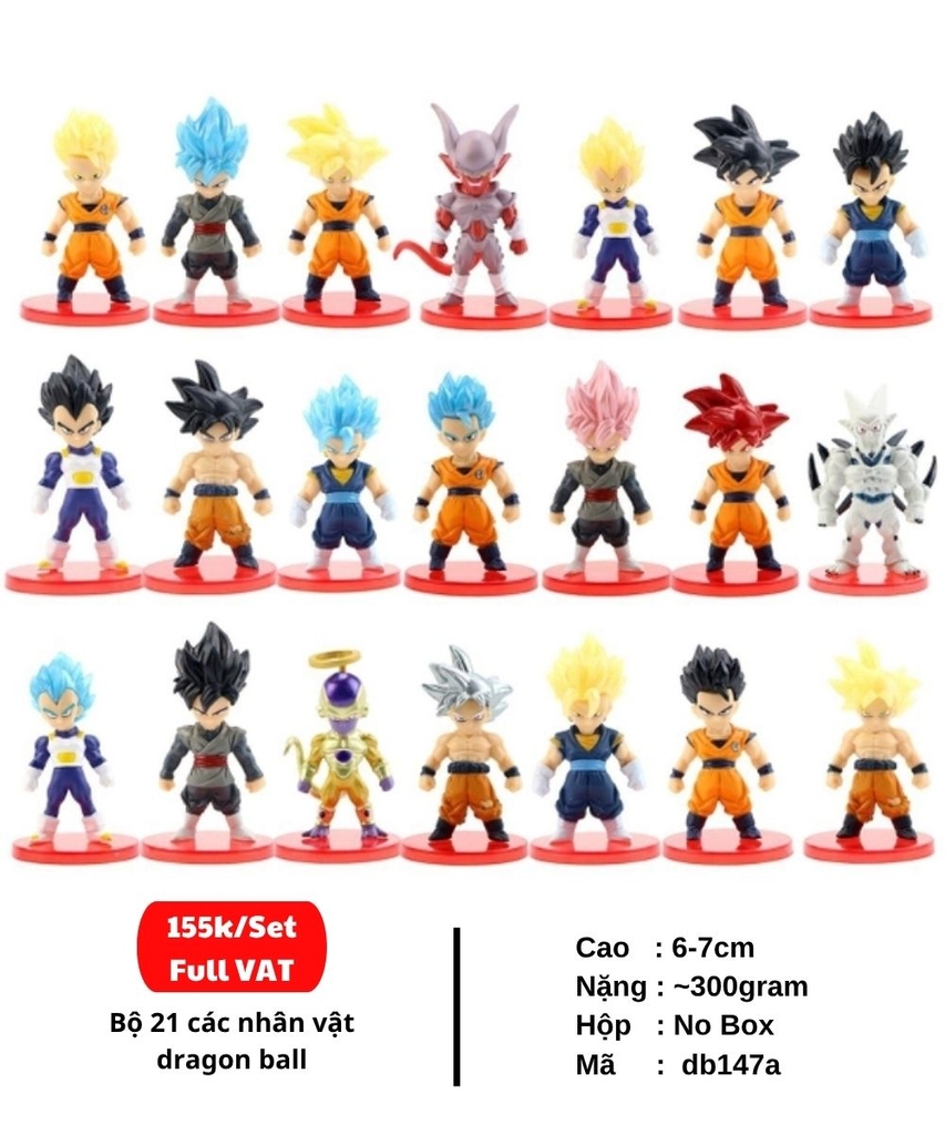 Combo 21 nhân vật dragon ball chibi WCF Bản A - Cao 6-7cm - nặng 300gram - Dragon Ball - no box , bọc túi opp - K24-T1-S8 - Bộ 21 Nhân Vật - SKU : DB147 ( VAT : 002-02-130 )