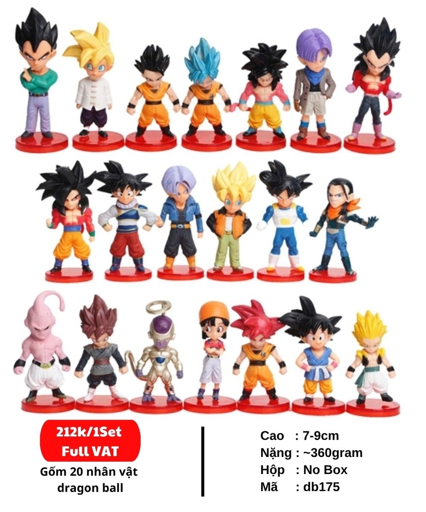 Combo 20 nhân vật trong Dragon ball - cao 7-9cm - nặng 360gram - Dragon Ball - no box , bọc túi opp- SKU : db175- ( VAT : mh09 ) -K30-T1-S3