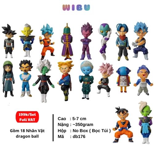 Combo 18 nhân vật trong Dragon ball  - Cao 5-7cm - nặng 350gram - Dragon Ball - no box , bọc túi opp- SKU : db176 - ( VAT : mh09 )-K32-T1-S8